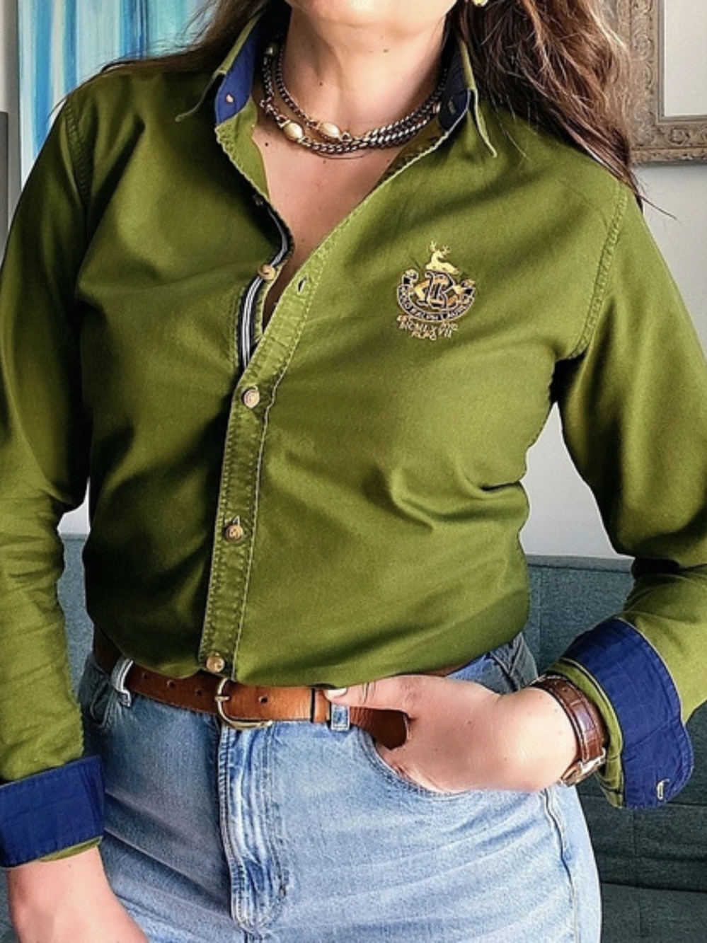 Ralph Lauren Oxford Shirt Green & Blue Cotton Button Down